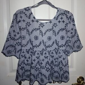 Zara Striped Navy and White Floral Top
